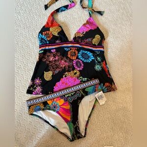 Colorful Floral Halter Tankini Swimsuit